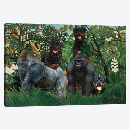 Rottweiler Henri Rousseau Jungle Canvas Print #NDG1597} by Nobility Dogs Canvas Wall Art