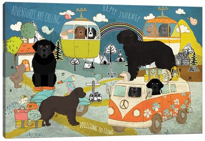 Newfoundland Dog Happy Journey Canvas Art Print