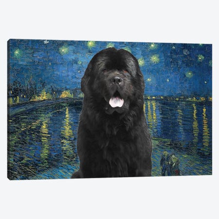 Newfoundland Dog Starry Night Over The Rhone Canvas Print #NDG1626} by Nobility Dogs Canvas Artwork