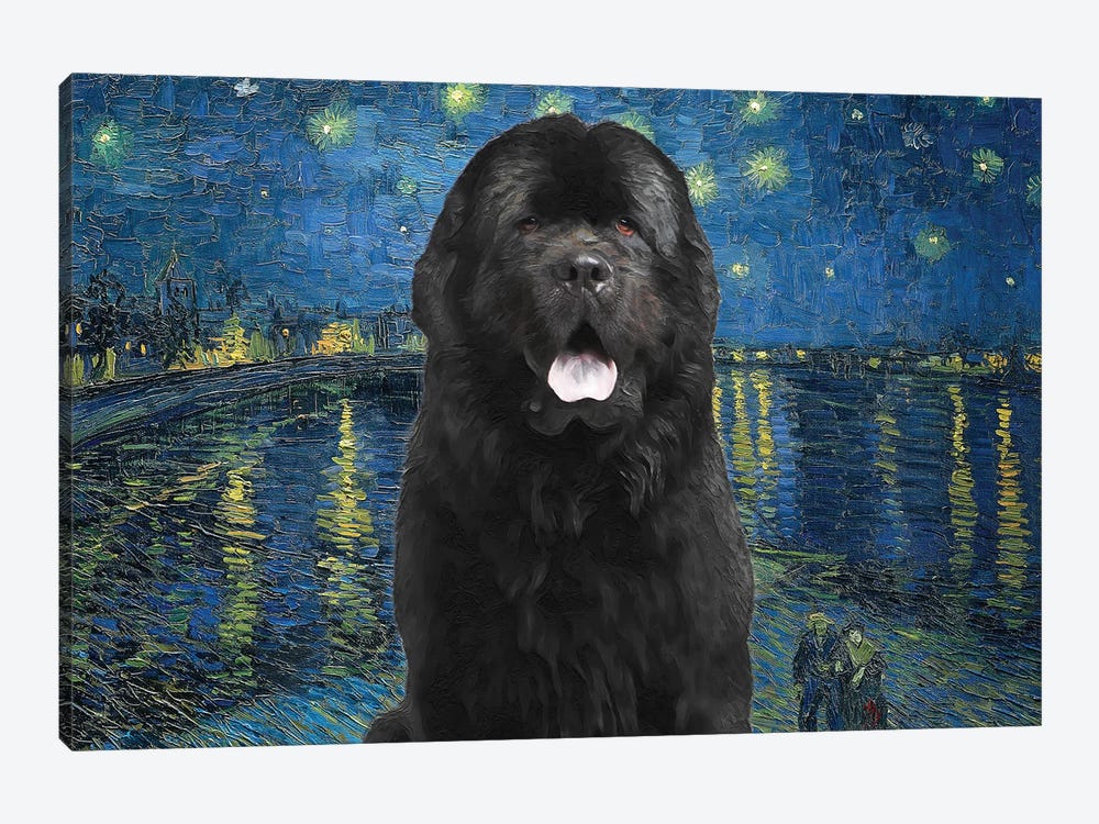 Newfoundland Dog Starry Night Over The Rhone by Nobility Dogs 1-piece Canvas Print