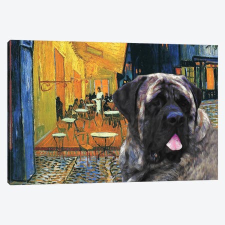 English Mastiff Café Terrace At Night Canvas Print #NDG1627} by Nobility Dogs Canvas Wall Art