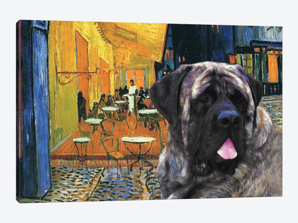 English Mastiff Café Terrace At Night 1-piece Canvas Art