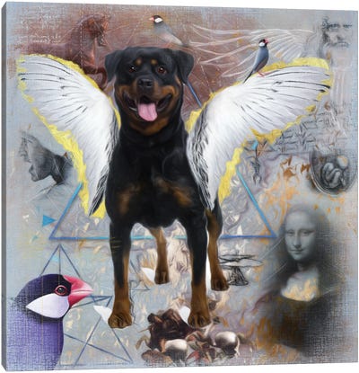 Rottweiler Angel Da Vinci Canvas Art Print - Mona Lisa Reimagined