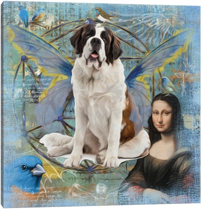 St. Bernard Dog Angel Canvas Art Print - Mona Lisa Reimagined