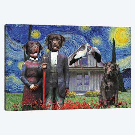 Labrador Retriever Starry Night American Gothic Canvas Print #NDG1664} by Nobility Dogs Canvas Art