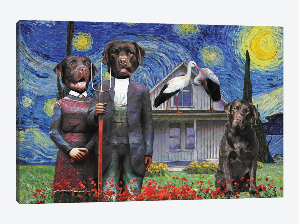 Labrador Retriever Starry Night American Gothic by Nobility Dogs 1-piece Canvas Print