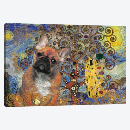 French Bulldog Starry Night Kiss and Tree of Life Canvas Print #NDG1675} by Nobility Dogs Art Print