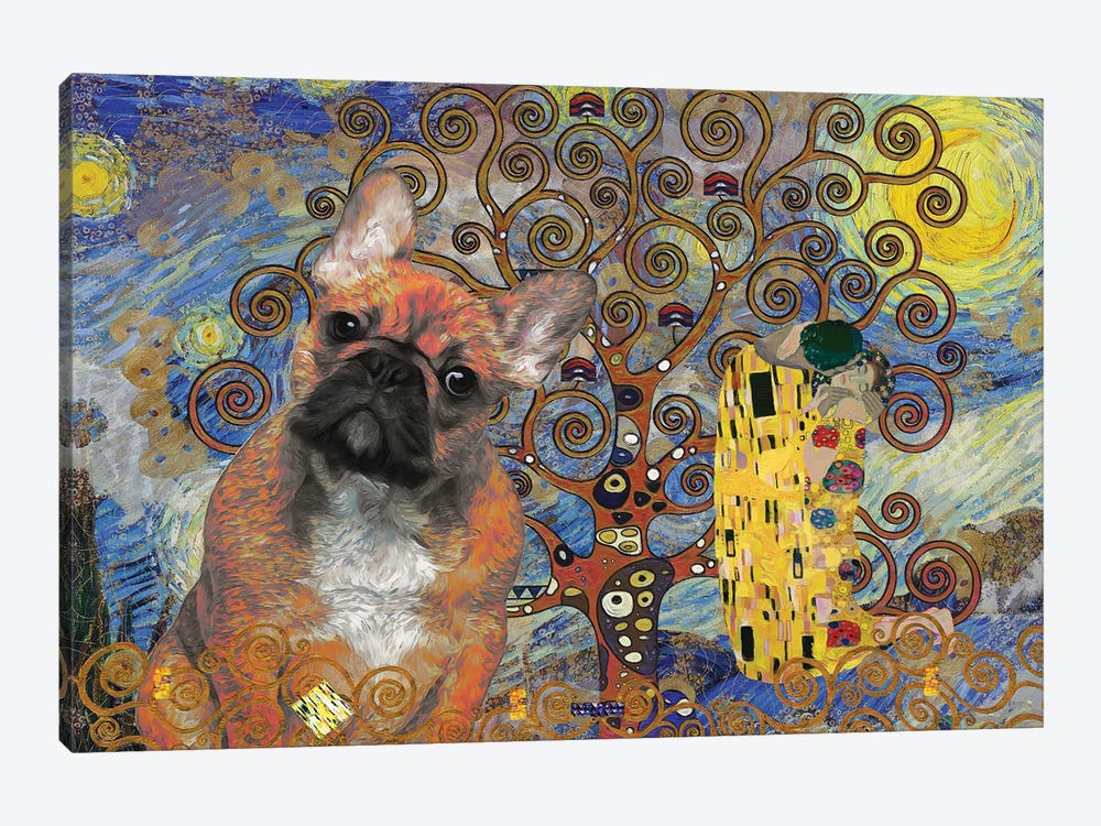 French Bulldog Starry Night Kiss and Tree of Life by Nobility Dogs 1-piece Art Print