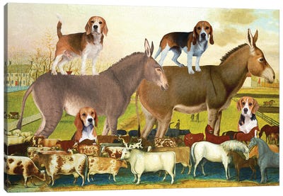Beagle And Donkey The Cornell Farm Canvas Art Print - Beagle Art