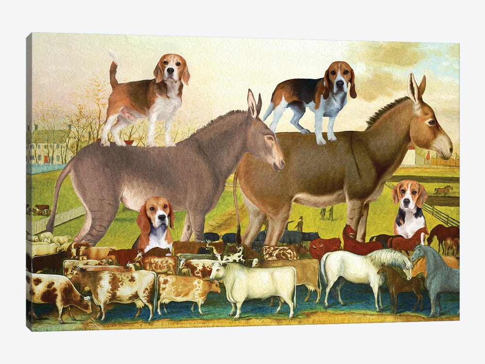 Beagle And Donkey The Cornell Farm by Nobility Dogs 1-piece Canvas Print