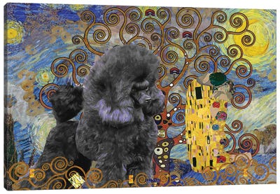 Poodle Starry Night and Kiss Tree of Life Canvas Art Print - Poodle Art