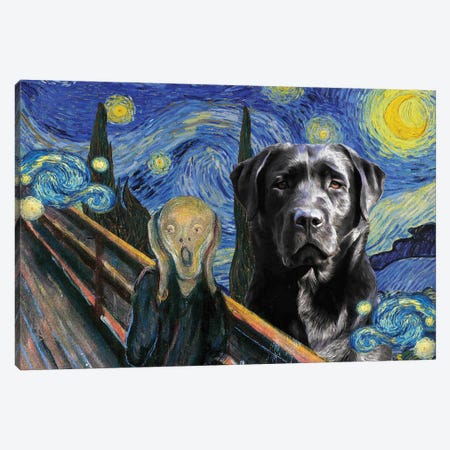 Labrador Retriever The Scream in Starry Night Canvas Print #NDG1685} by Nobility Dogs Canvas Wall Art