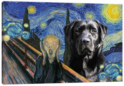 Labrador Retriever The Scream in Starry Night Canvas Art Print