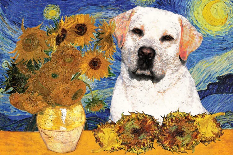 Labrador Retriever Starry Night and Sunflowers