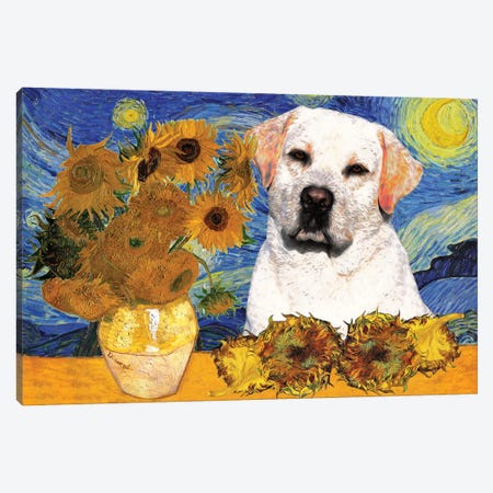 Labrador Retriever Starry Night and Sunflowers Canvas Print #NDG1687} by Nobility Dogs Canvas Wall Art