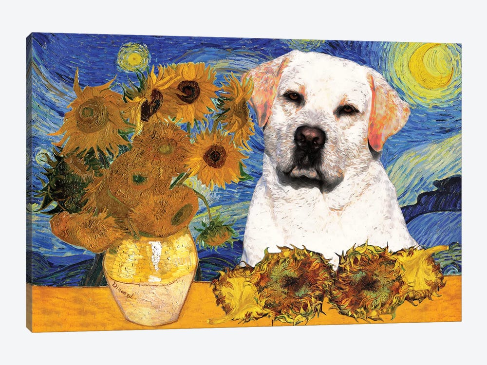 Labrador Retriever Starry Night and Sunflowers by Nobility Dogs 1-piece Canvas Artwork