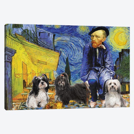 Havanese Starry Night Cafe terrace Van Gogh Canvas Print #NDG1690} by Nobility Dogs Canvas Art