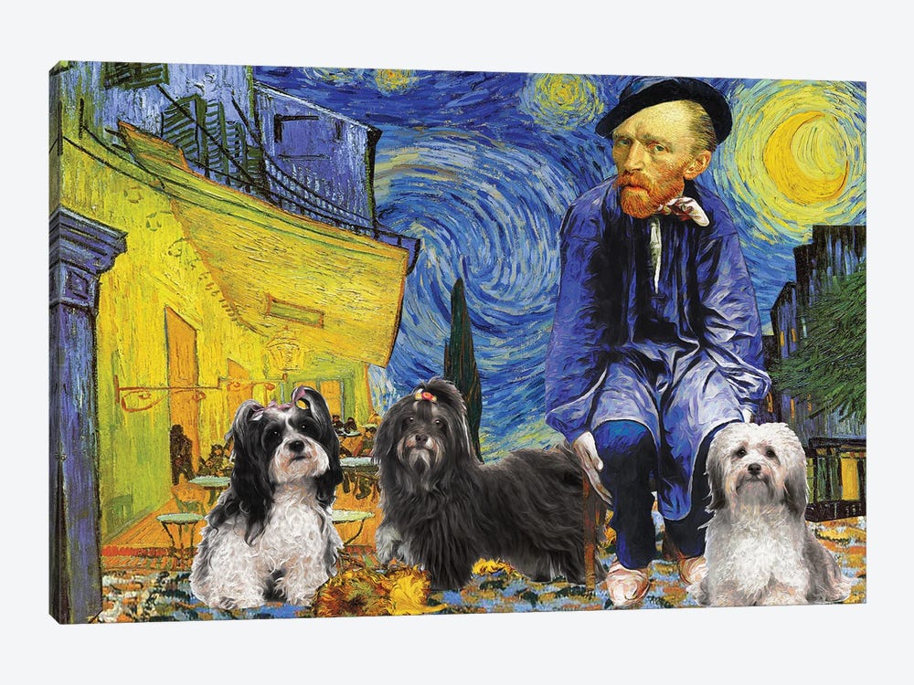 Havanese Starry Night Cafe terrace Van Gogh by Nobility Dogs 1-piece Canvas Artwork