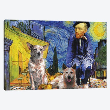 Australian Cattle Dog Starry Night Cafe Terrace Van Gogh Canvas Print #NDG1695} by Nobility Dogs Canvas Print