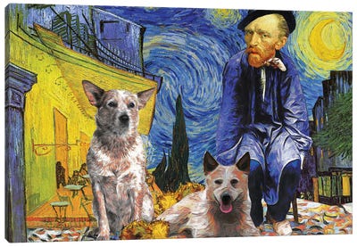 Australian Cattle Dog Starry Night Cafe Terrace Van Gogh Canvas Art Print - Pupsterpieces