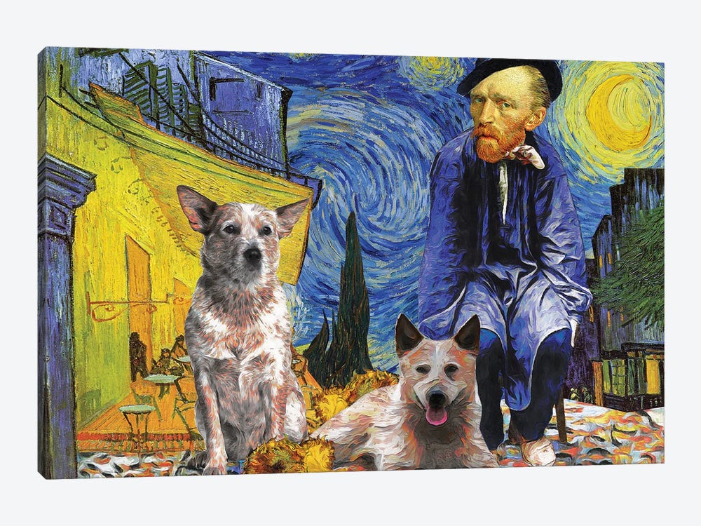 Australian Cattle Dog Starry Night Cafe Terrace Van Gogh by Nobility Dogs 1-piece Canvas Art Print