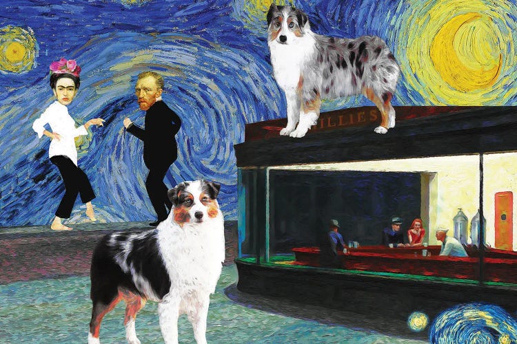 Australian Shepherd, Starry Night, Nighthawks, Pulp Fiction Dance