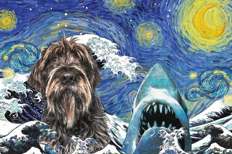 Wirehaired Pointing Griffon Starry Night Great Wave