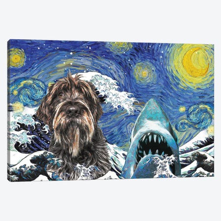 Wirehaired Pointing Griffon Starry Night Great Wave Canvas Print #NDG1697} by Nobility Dogs Canvas Print