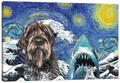 Wirehaired Pointing Griffon Starry Night Great Wave Canvas Art Print - The Great Wave Reimagined
