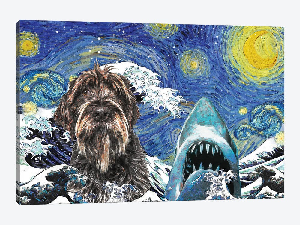 Wirehaired Pointing Griffon Starry Night Great Wave by Nobility Dogs 1-piece Art Print