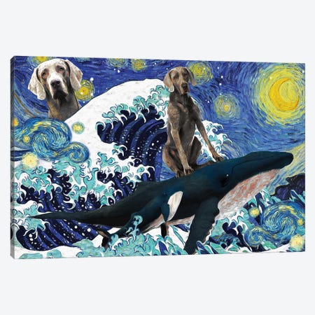 Weimaraner Starry Night The Great Wave Canvas Print #NDG1699} by Nobility Dogs Canvas Wall Art