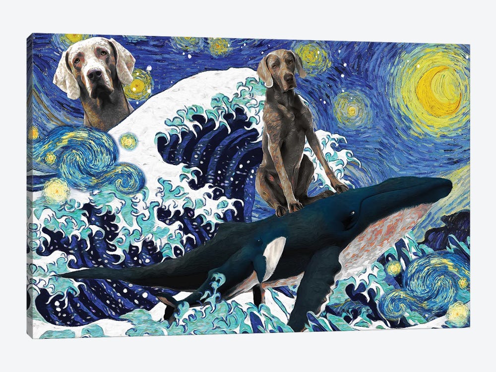 Weimaraner Starry Night The Great Wave by Nobility Dogs 1-piece Canvas Print