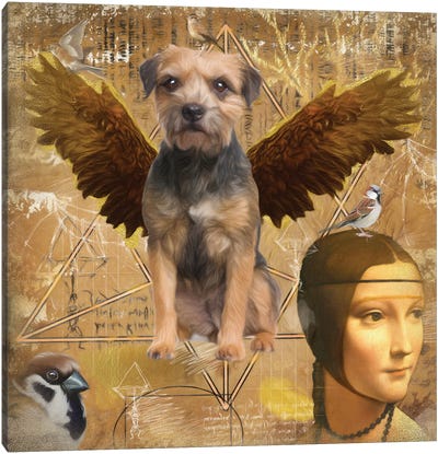Border Terrier Angel Da Vinci Canvas Art Print - Border Terriers