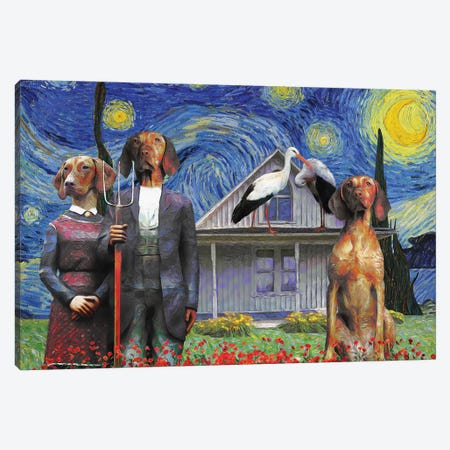 Vizsla Starry Night American Gothic Canvas Print #NDG1700} by Nobility Dogs Canvas Wall Art