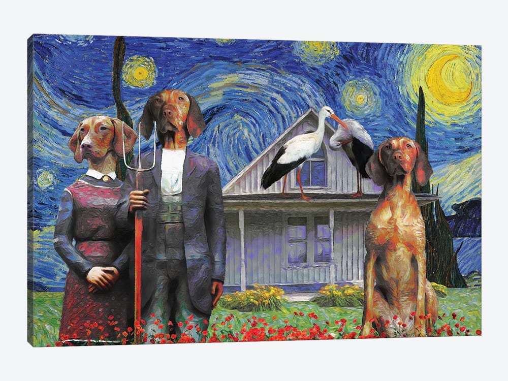 Vizsla Starry Night American Gothic by Nobility Dogs 1-piece Canvas Wall Art
