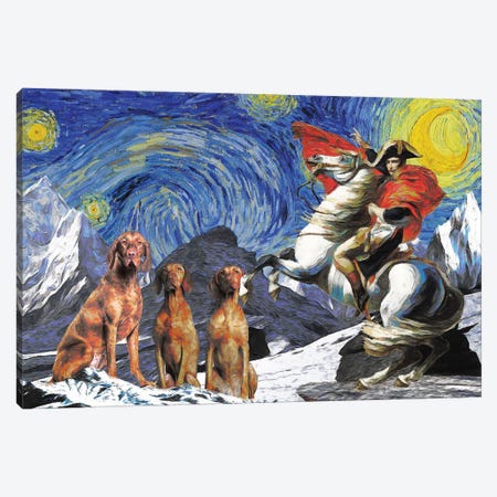 Vizsla Napoleon Crossing Alps In Starry Night Canvas Print #NDG1701} by Nobility Dogs Canvas Artwork