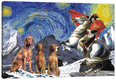 Vizsla Napoleon Crossing Alps In Starry Night Canvas Art Print