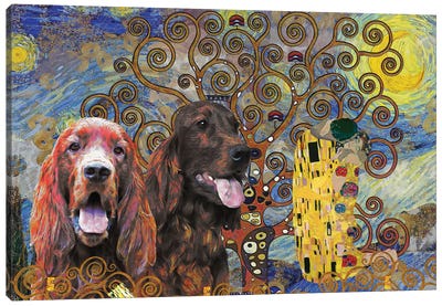 Irish Setter Starry Night Kiss Tree Of Life Canvas Art Print - All Things Klimt