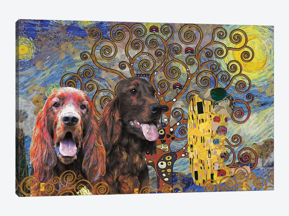 Irish Setter Starry Night Kiss Tree Of Life by Nobility Dogs 1-piece Canvas Art