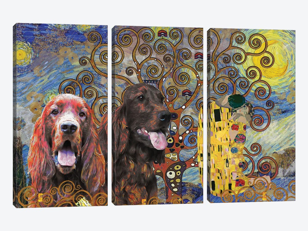 Irish Setter Starry Night Kiss Tree Of Life by Nobility Dogs 3-piece Canvas Wall Art