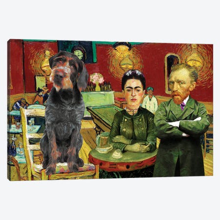 German Wirehaired Pointer, The Night Café, Frida Kahlo And Van Gogh Canvas Print #NDG1705} by Nobility Dogs Canvas Art Print