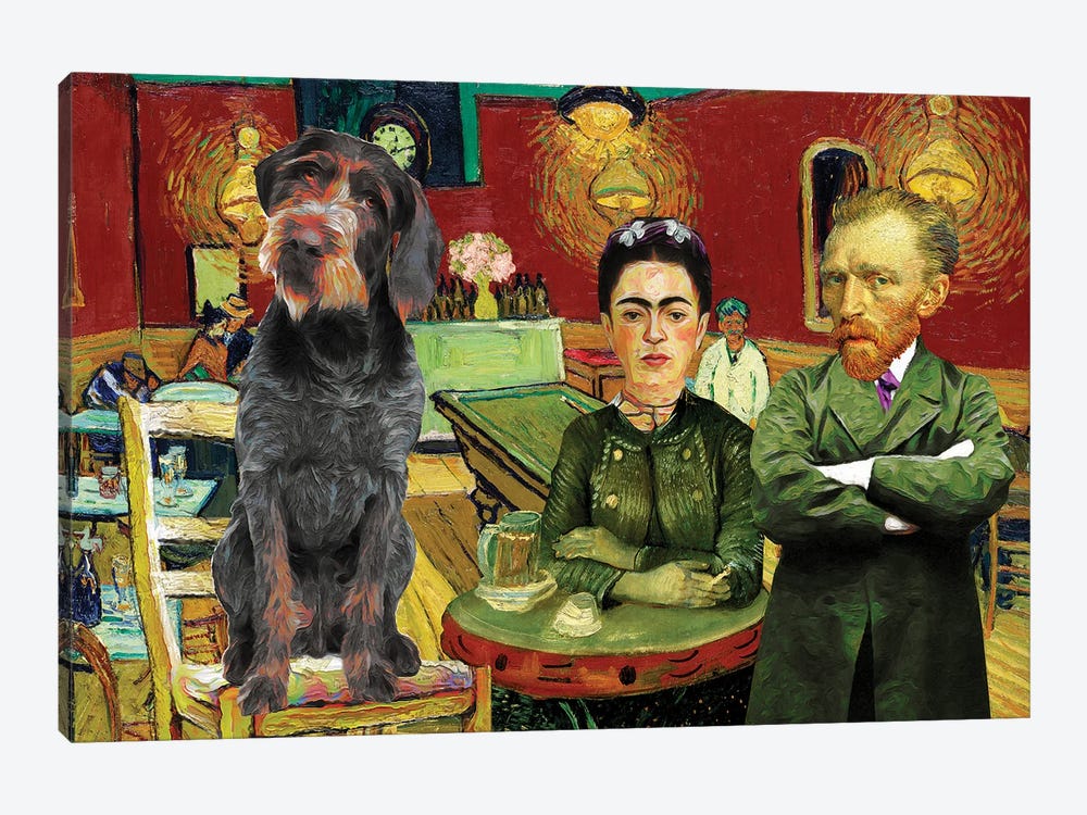 German Wirehaired Pointer, The Night Café, Frida Kahlo And Van Gogh by Nobility Dogs 1-piece Canvas Print