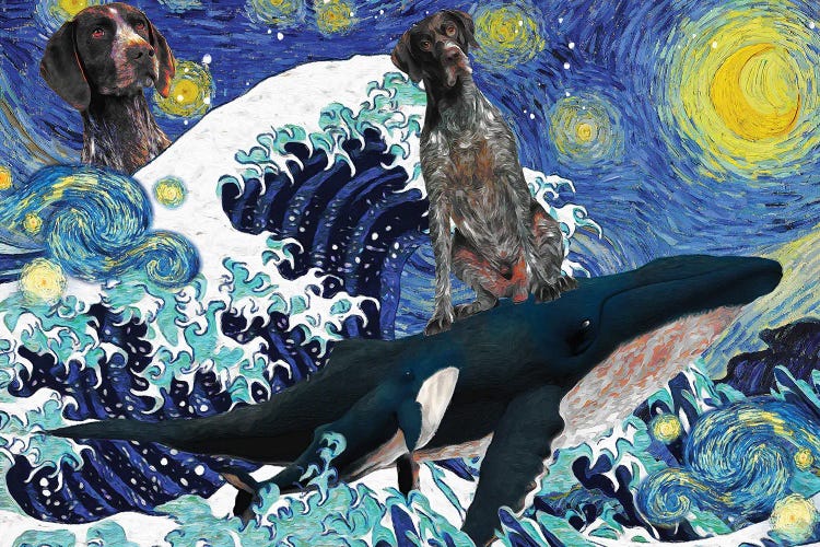 German Shorthaired Pointer Starry Night The Great Wave