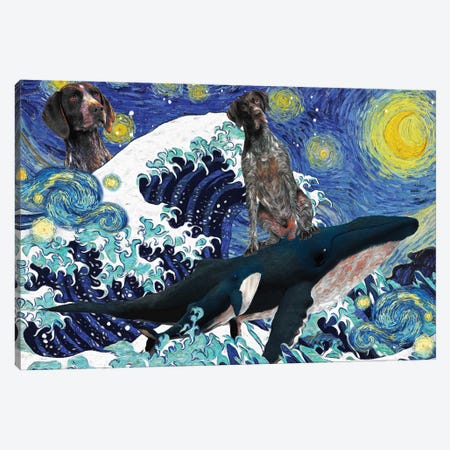 German Shorthaired Pointer Starry Night The Great Wave Canvas Print #NDG1706} by Nobility Dogs Art Print