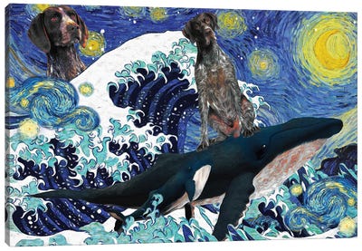 German Shorthaired Pointer Starry Night The Great Wave Canvas Art Print - German Shorthaired Pointers