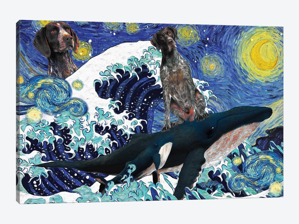 German Shorthaired Pointer Starry Night The Great Wave by Nobility Dogs 1-piece Canvas Artwork