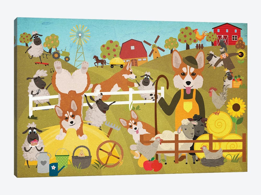 Pembroke Welsh Corgi Farm Life by Nobility Dogs 1-piece Canvas Artwork
