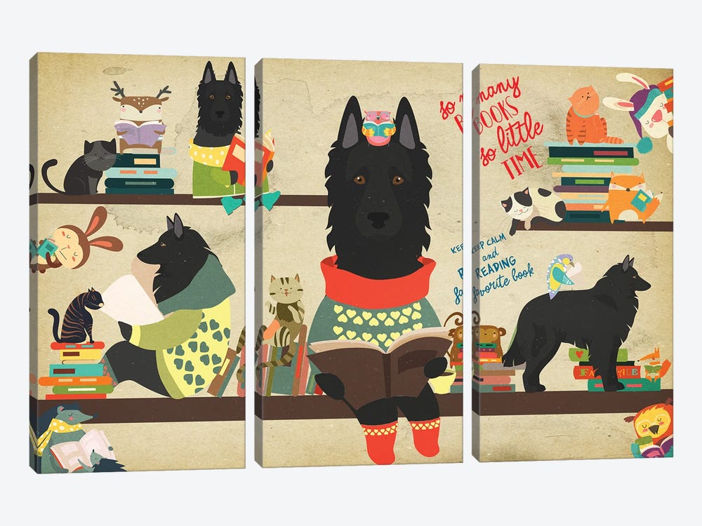 Belgian Sheepdog Book Time by Nobility Dogs 3-piece Canvas Print
