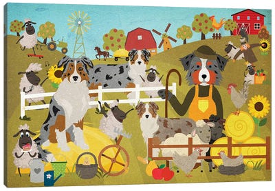 Australian Shepherd Farm Life Canvas Art Print - Australian Shepherd Art