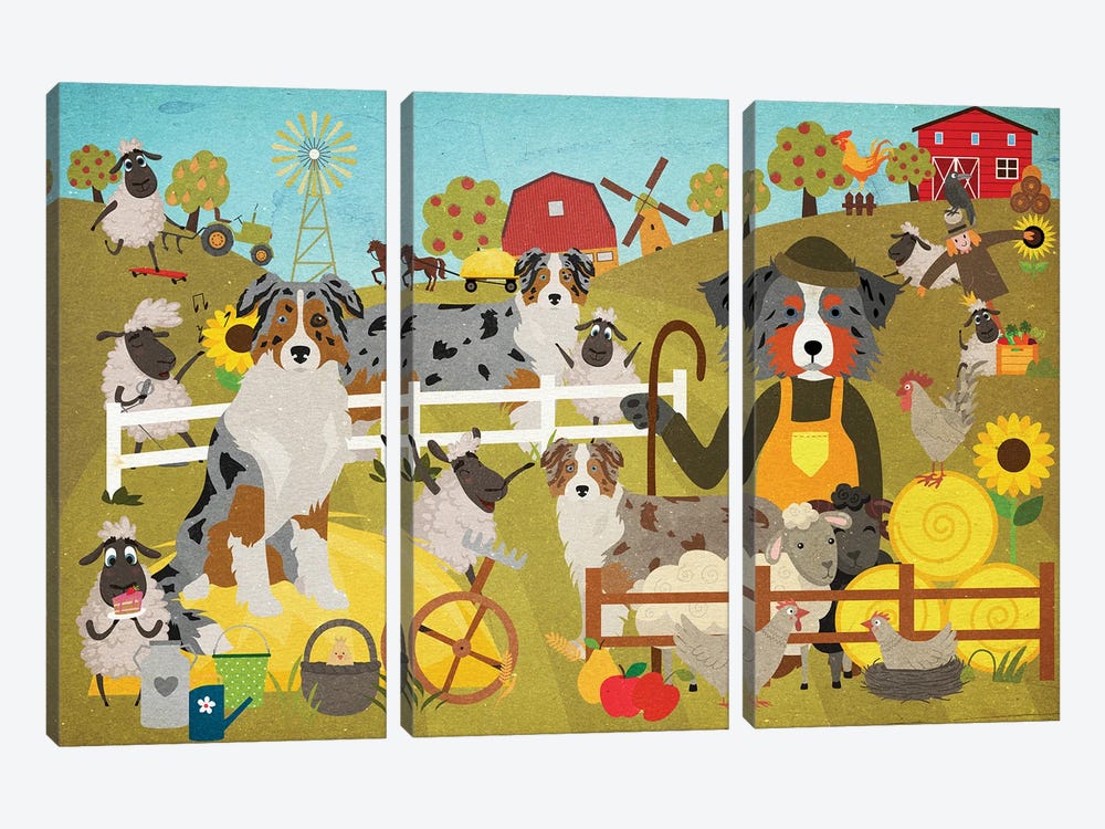 Australian Shepherd Farm Life by Nobility Dogs 3-piece Canvas Art Print